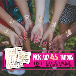 Huge Bachelorette Party pack - Pick any FORTY FIVE 45 Tattoos  / Hen night / Bachelorette Party / gold temporary tattoos / wedding tattoos