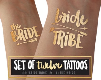 Set of 12 / Tattoos for Bachelorette Parties / wedding tattoo / Bride Tribe with arrows and 1 Bride tattoo