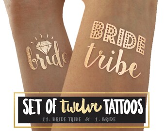 Set of 12 "BRIDE TRIBE" metallic gold foil temporary tattoo for bachelorette party hen party hen night stagette flash tats