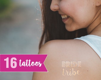 BRIDE TRIBE TATTOO set of 16 bachelorette party hen night tattoos metallic gold arm bling jewelery