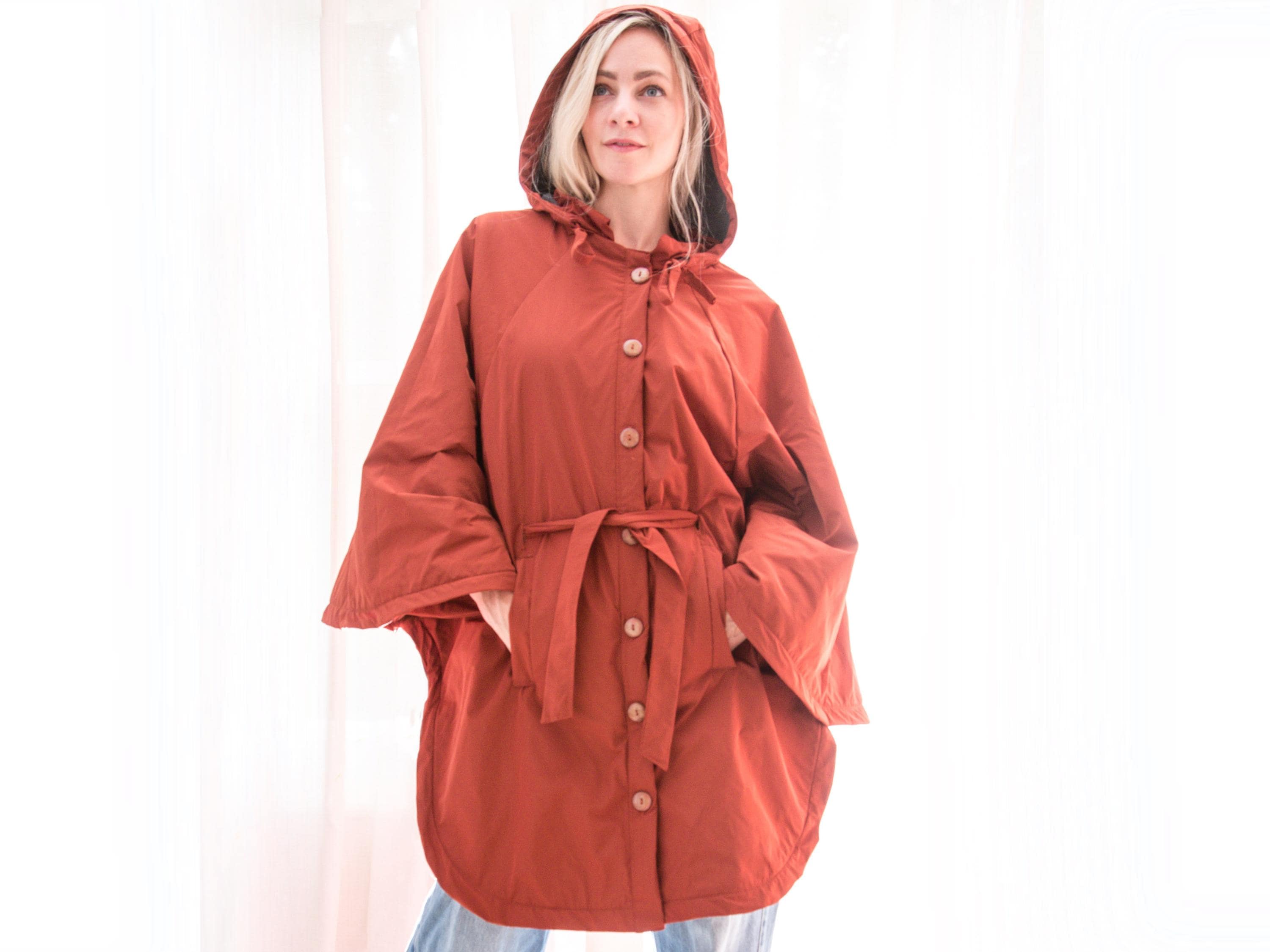 Waterproof Hooded Rain Cape Sewing Pattern: Belted Raincoat