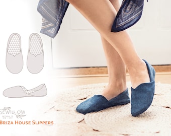 Briza House Slippers - digital PDF sewing pattern - recycled denim jeans house shoes - women's shoe sizes 2 - 11 (UK) or  4 -13 (US)