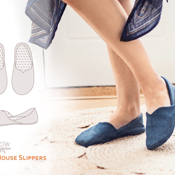 Briza House Slippers - digital PDF sewing pattern - recycled denim jeans house shoes - women's shoe sizes 2 - 11 (UK) or  4 -13 (US)