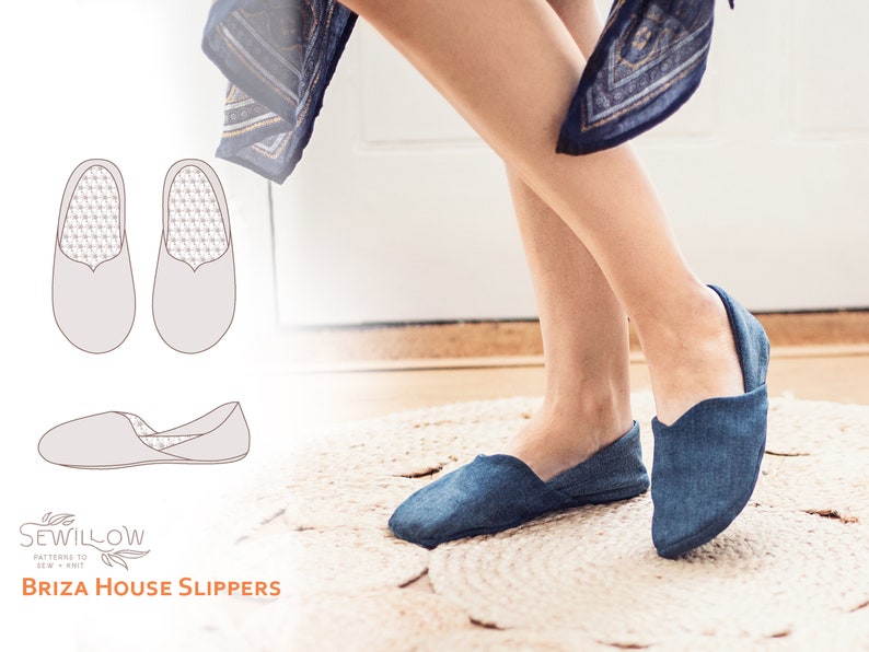 Briza House Slippers digital PDF sewing pattern recycled denim jeans house shoes women's shoe sizes 2 11 UK or 4 13 US image 1