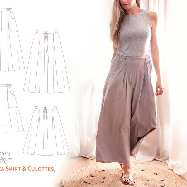 Persica Jupe & Culottes - patron de couture numérique PDF - taille haute, poches profondes