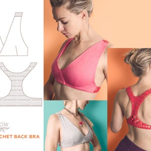 PDF pattern : Crochet Back Yoga Bra sewing & crochet pattern lace back sports bra tutorial imagem 1