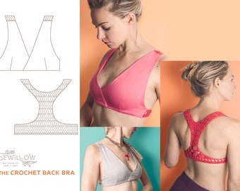 PDF pattern : Crochet Back Yoga Bra - sewing & crochet pattern - lace back sports bra - tutorial