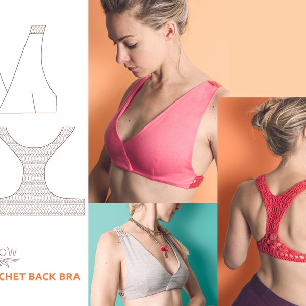 PDF pattern : Crochet Back Yoga Bra - sewing & crochet pattern - lace back sports bra - tutorial