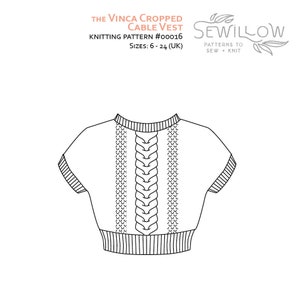 Knitting Pattern instant download PDF Vinca Cropped Cable Vest imagem 3