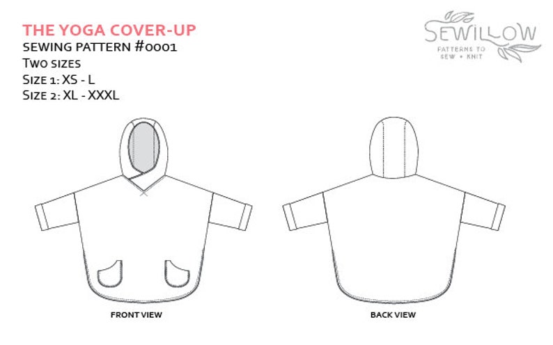 Yoga Cover Up Digital Sewing Pattern, oversized sweatshirt, hoodie with pockets. Two sizes to fit XS XXXL image 6