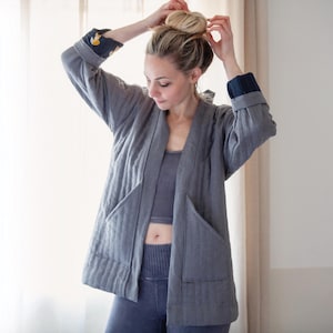 Quilted Jacket Sewing Pattern PDF – Long and Crop Boxy Coat with Pockets & Optional Ties, UK Sizes 6-24 – DIY Quilted Outerwear