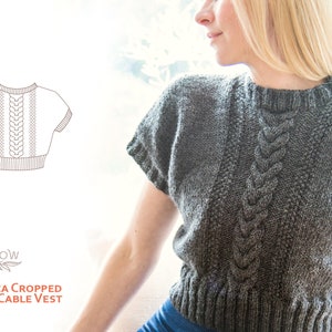 Knitting Pattern instant download PDF Vinca Cropped Cable Vest imagem 1