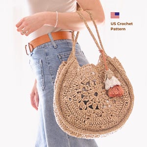 Crochet Basket Bag Pattern, US Crochet Terms, Astaria PDF, Summer Tote Bag Straw Handbag