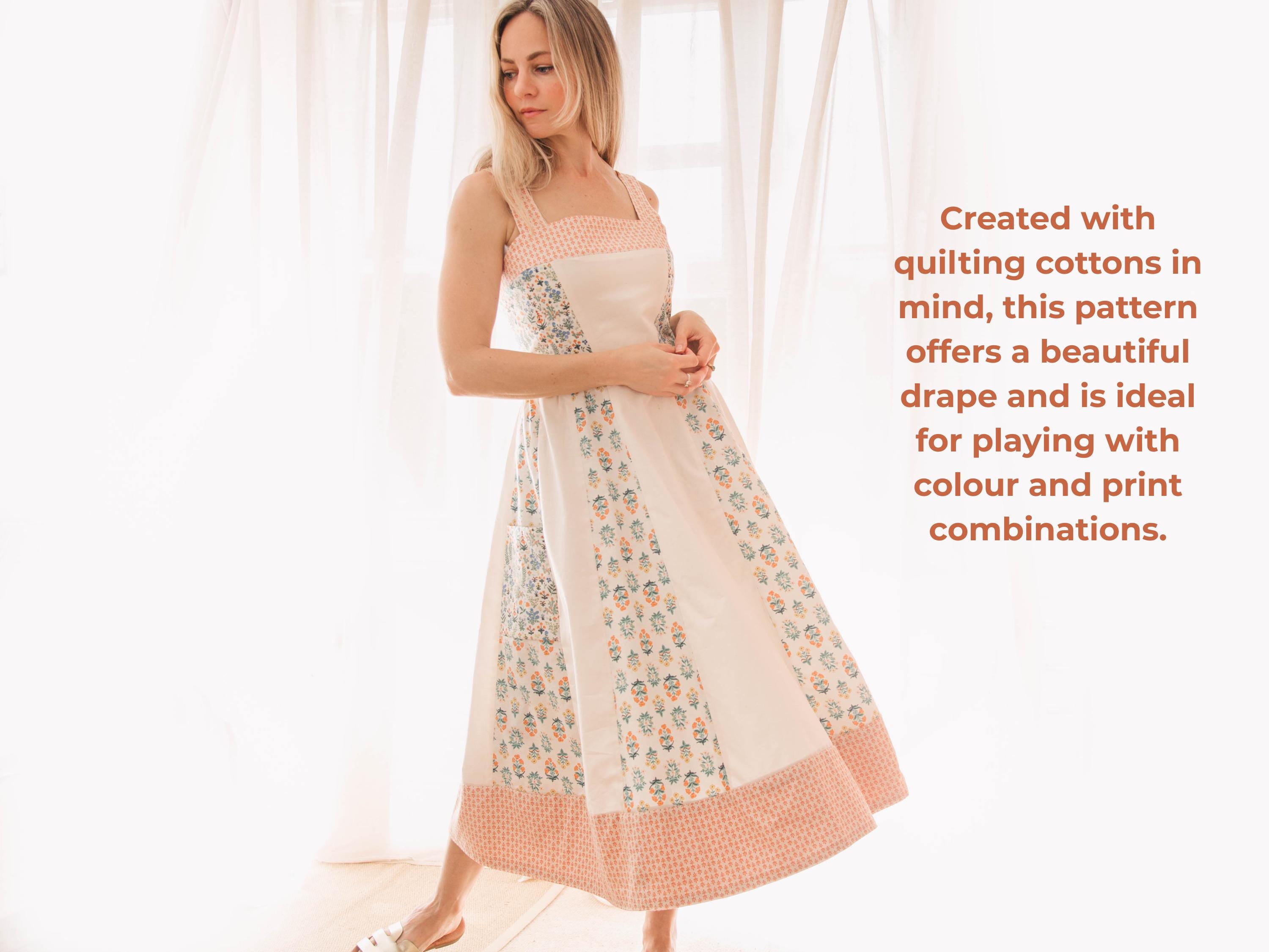 quilting cotton dress pattern Patchwork Midi Sundress Sewing Pattern: Cottagecore (PDF Pattern) glam functions color:Ivory The making of the