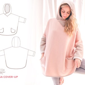 Yoga Cover Up Digital Sewing Pattern, oversized sweatshirt, hoodie with pockets. Two sizes to fit XS XXXL image 1