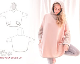 Yoga Cover Up Digital Sewing Pattern, oversized sweatshirt, hoodie with pockets. Two sizes to fit XS - XXXL