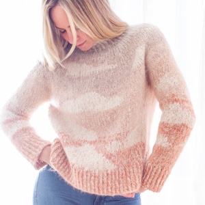 Knit a Cloud Sweater, modello digitale PDF per lavorare a maglia un pullover sfumato