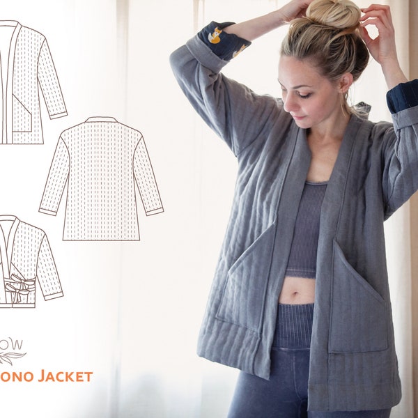 Chiono Quilted Jacket - digital PDF sewing pattern. Long and Crop Jacket / coat with or without ties for crossover closure. UK sizes 8 - 24