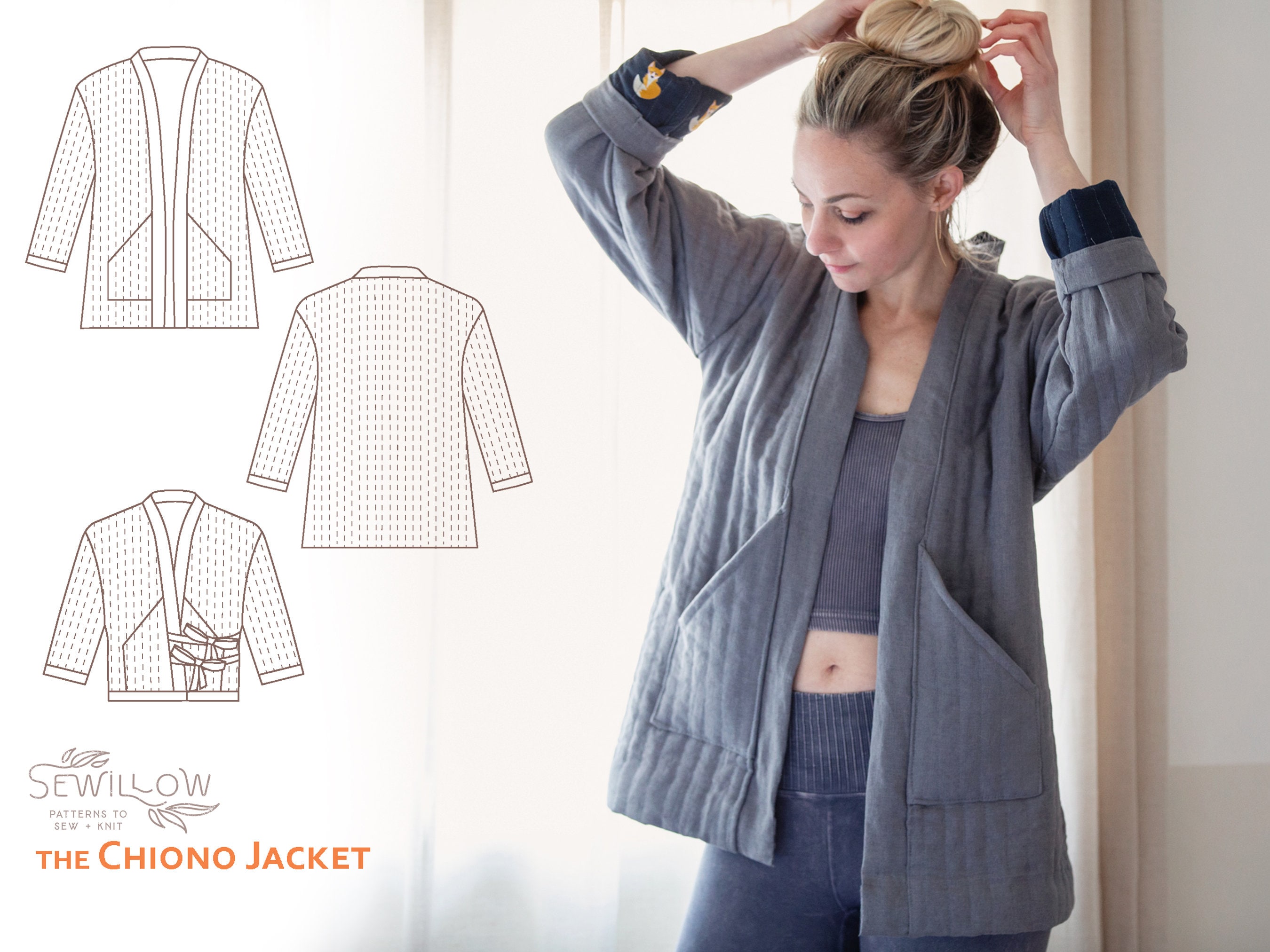 Chiono Quilted Jacket - Digital PDF Sewing Pattern. Long and Chiono Quilted Jacket - Digital PDF Sewing Pattern. Long and