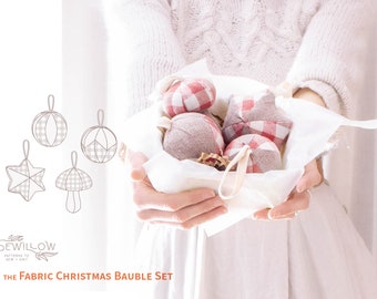 The Fabric Christmas Bauble Set sewing pattern - four 3D baubles to sew and gift