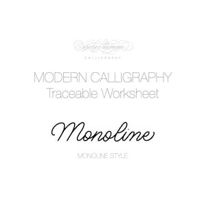 Modern Calligraphy Worksheets - Hand Lettering - Beginner or Intermediate Traceable Worksheets - Monoline Style