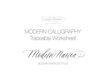 Modern Calligraphy Worksheets | Lettering Beginner or Intermediate Traceable Worksheets | Modern Narrow Style