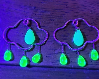 Handmade Copper and Ur-RAIN-ium Glass Earrings