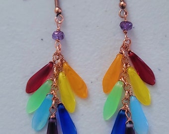 Cascading Rainbow Earrings with Czech Dagger Beads
