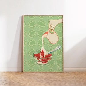 Wimbledon Erdbeeren mit Sahne Kunstdruck / Wimbledon Kunstdruck / Giclee Kunstdruck / Tennis Kunst Gemälde