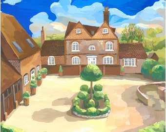 Custom house portrait / Housewarming gift / Custom painting