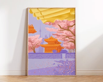 Wydruk artystyczny z Seulu / Wydruk artystyczny giclee / Malowidło na kamiennej ścianie Deoksugung / Obraz z Korei Południowej / Plakat z Seulu w Korei Południowej