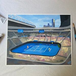 Original Australian open gouache Painting / Aus open tennis painting / Tennis painting / Gouache original painting image 1