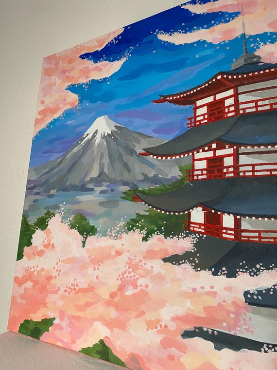 Original Mt Fuji Painting on Canvas / Original Mt Fuji Acrylic