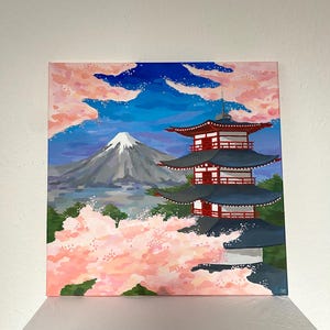 風景画　花の絵　富士山　アクリル画　原画「喜びの春2」F6 Amazon.co.jp: 花の絵 風景画 桜 富士山 アクリル画 原画 桜吹雪