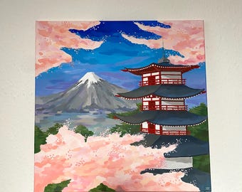 Original Mt Fuji Painting on Canvas / Original Mt Fuji Acrylic