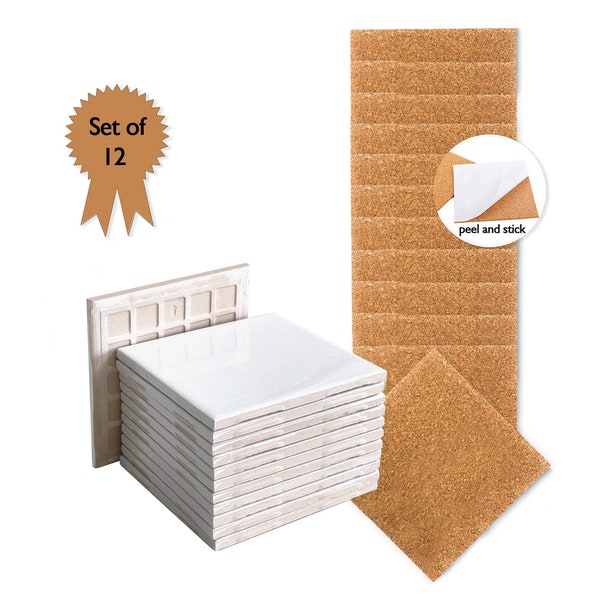 4"x4" Square Ceramic Tiles and Cork Backing for DIY Coasters (set of 12)
