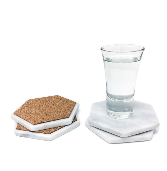 Set Of 12 ** FREE Domestic Shipping Italian Marble Hexagon Coasters with Cork Backing