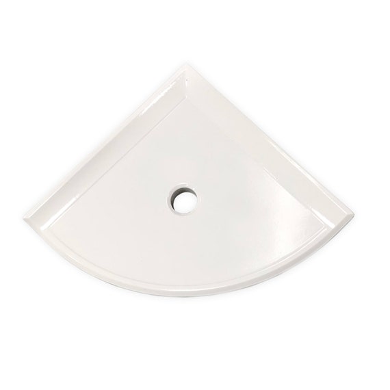 8" Polished White Ceramic Corner Shelf Elegant Shower Shelf with a Drain Hole (Two sided Tapes Included)