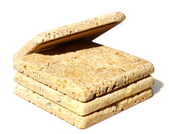FREE SHIPPING GIFT! Gold Travertine 4x4 Each Piece Unique Natural Stone Absorbent Tumbled Stone Set of 4 Coasters