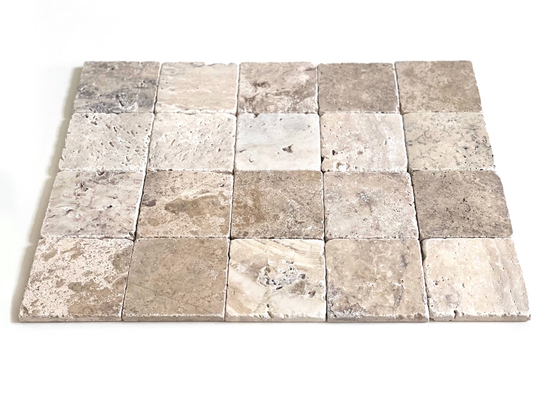 Fossil Travertine Coasters Set of 6 Natural Tumbled Stone Coasters