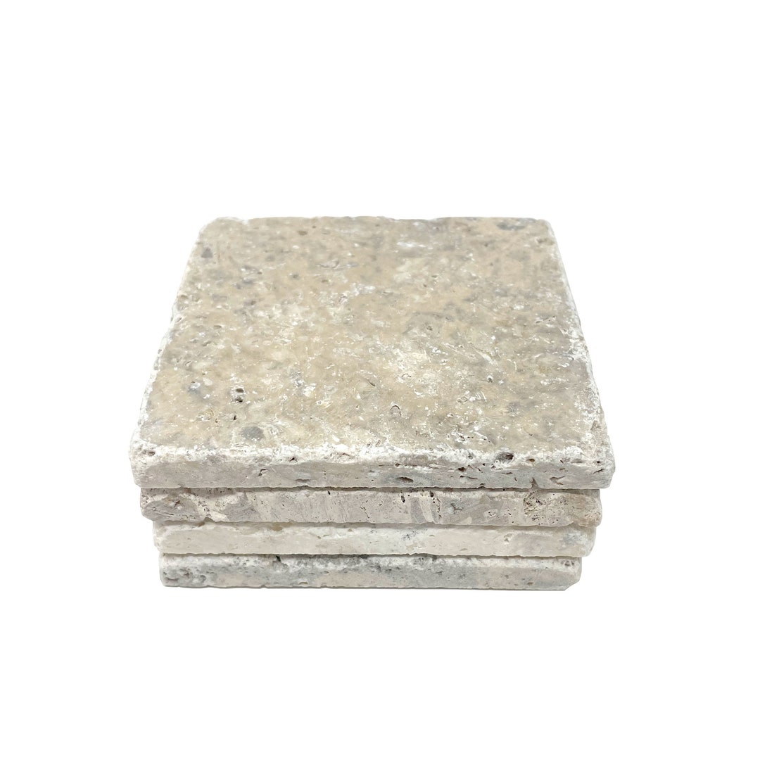 Fossil Travertine Coasters Set of 4 Natural Tumbled Stone Coasters