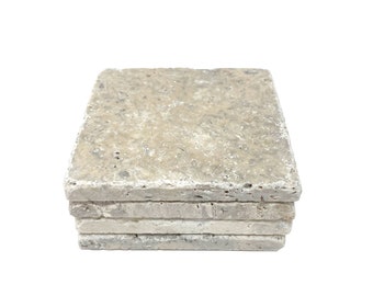 Fossil Travertine Coasters Set of 4 Natural Tumbled Stone Coasters Absorbent Blank Stone Coasters