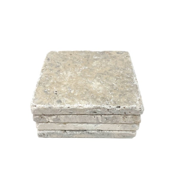 Fossil Travertine Coasters Set of 4 Natural Tumbled Stone Coasters Absorbent Blank Stone Coasters