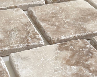 Marble 4" x 4" Beige Coffee Cappuccino Coasters Natural Stone Tumbled Coasters Set of 4 Pieces