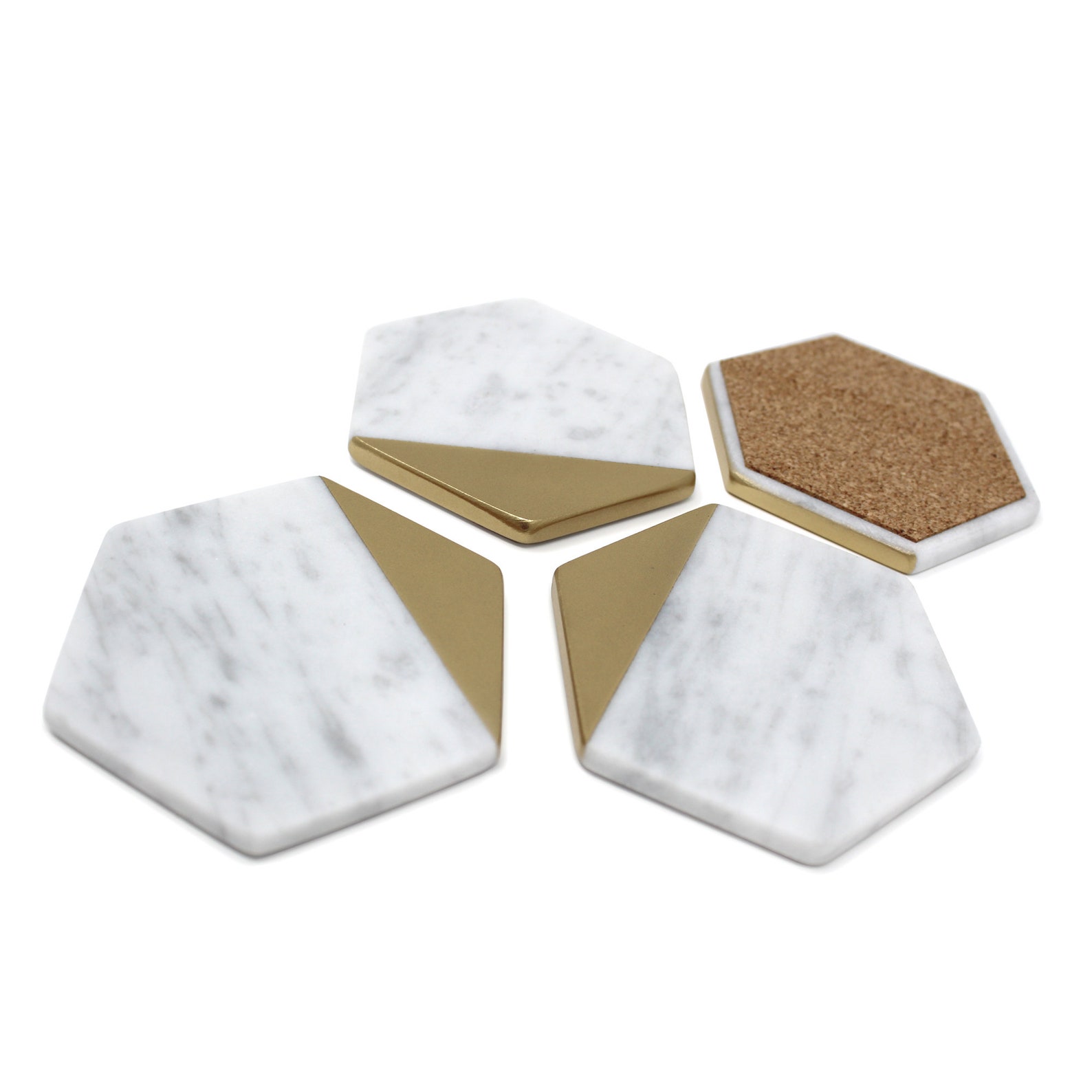 Hexagon Marble Gold Coaster Set of 4 Drink Coasters Bar Etsy