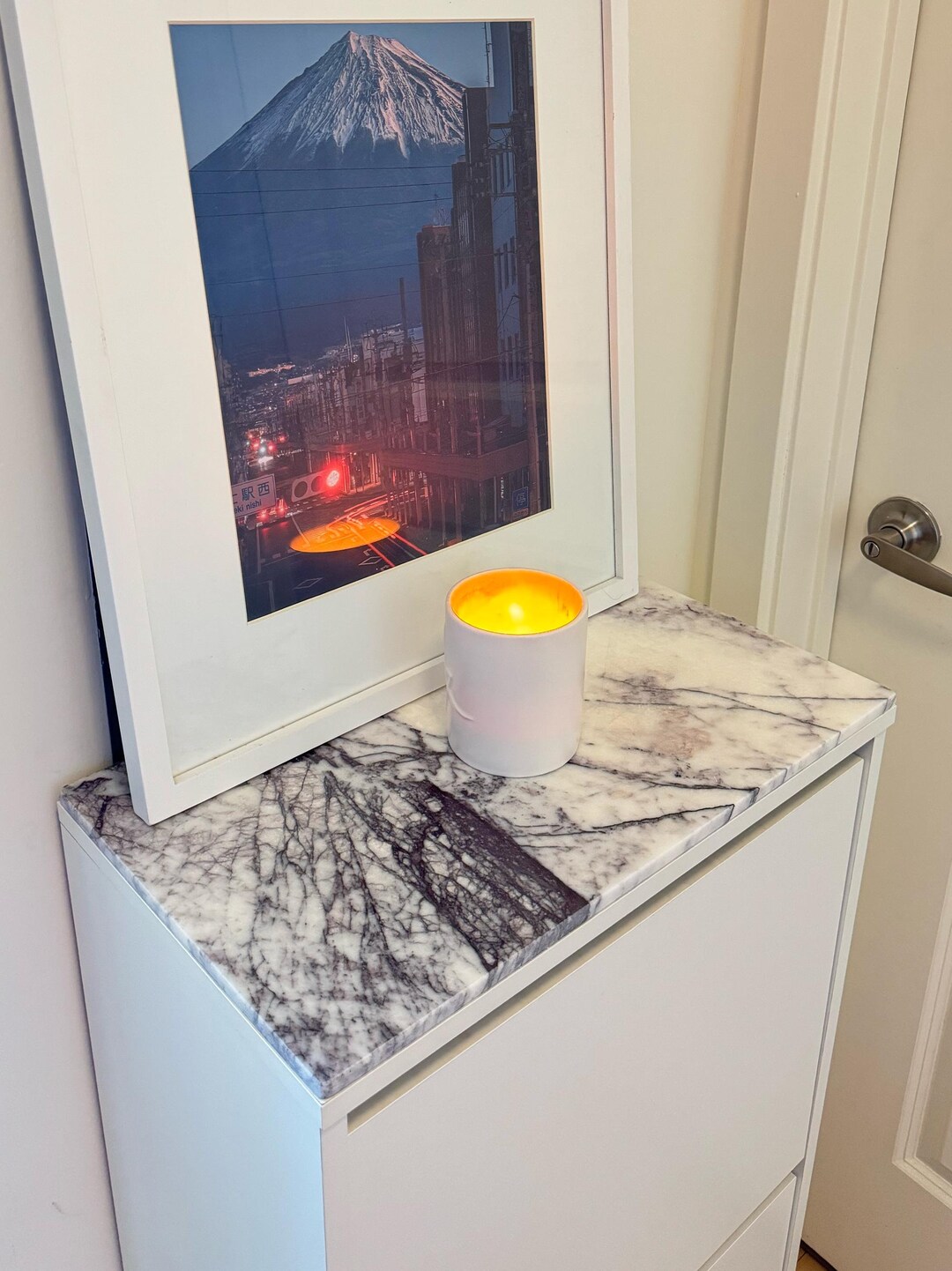 Custom Size Lilac White Dark Purple Marble Polished Night Stand Dresser ...