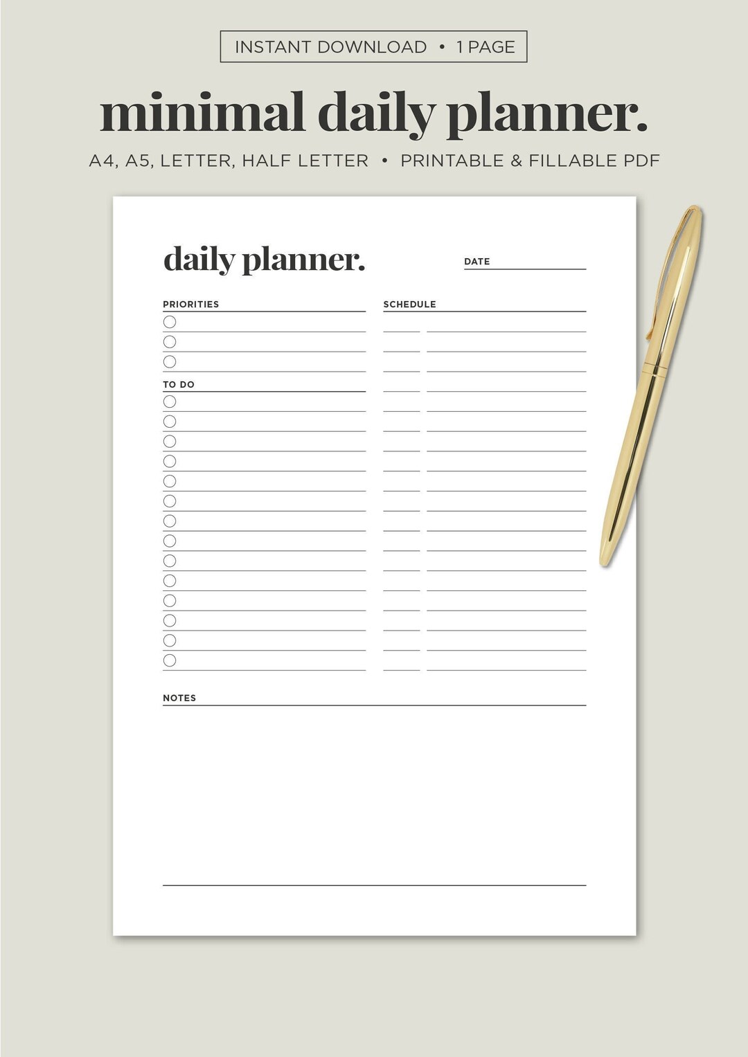 Minimal Daily Planner Printable Simple to Do List Template - Etsy