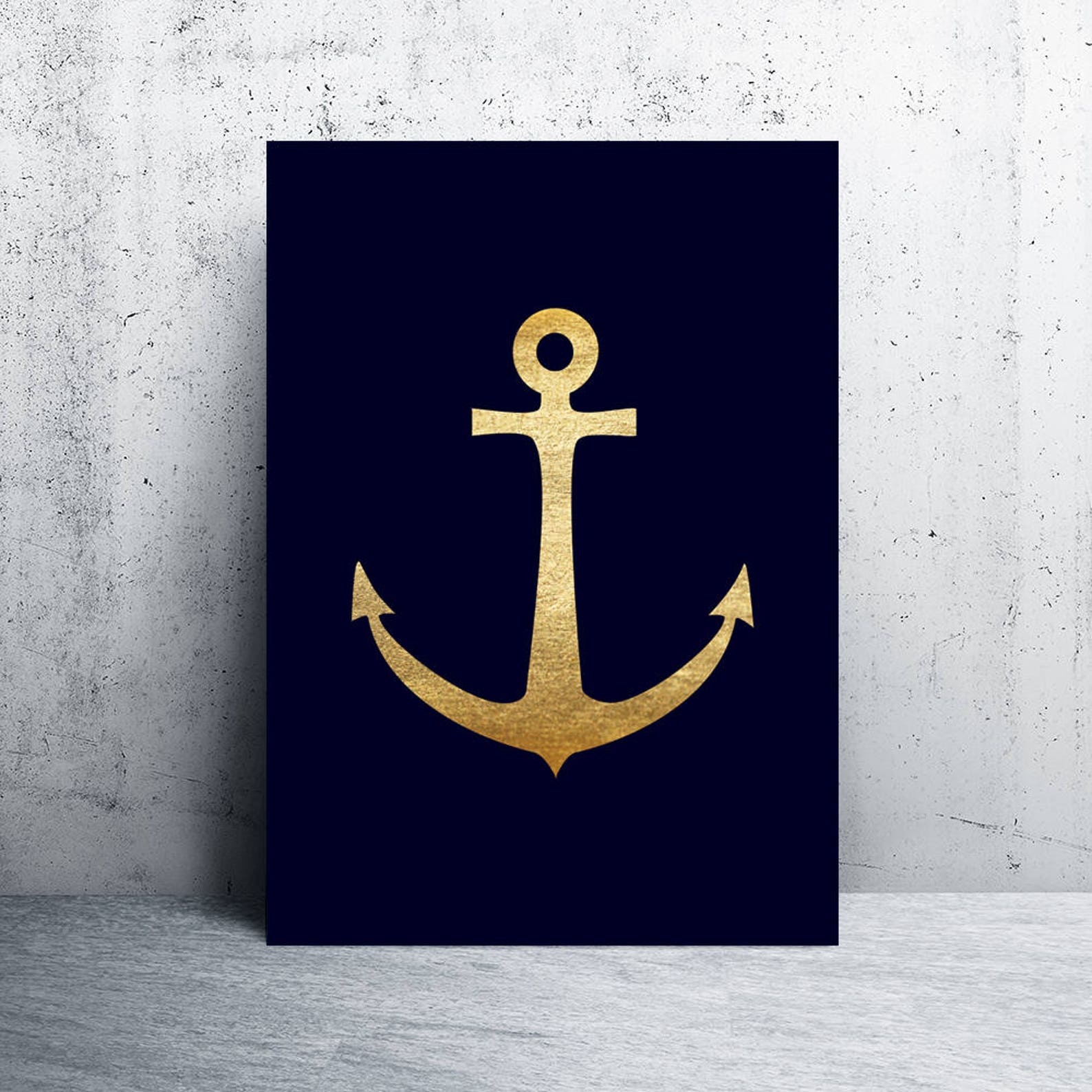 Navy and Gold Wall Art Nautical Printable Navy Gold Wall Etsy