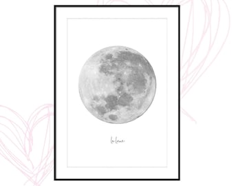 moon print, moon printable, moon poster print, moon printable art, la lune print, downloadable prints, printable wall art, digital prints