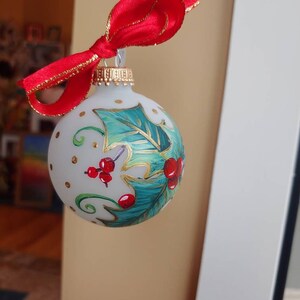 Hand Painted Frosted Glass Christmas Ball Ornament / Original Elegant ...